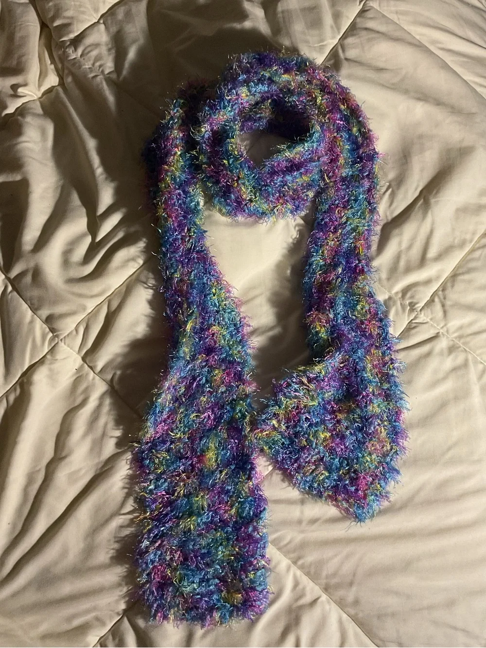 Fuzzy Multicolor Knit  Scarf - Blue, Purple, Pink